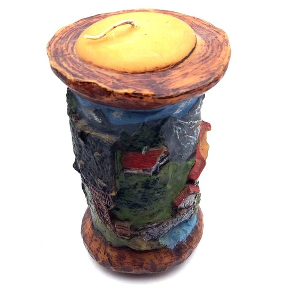 Gunter Kerzen 7" Hand Carved Candle Scenic Rustic Mountain Mill Germany - Picture 2 of 6